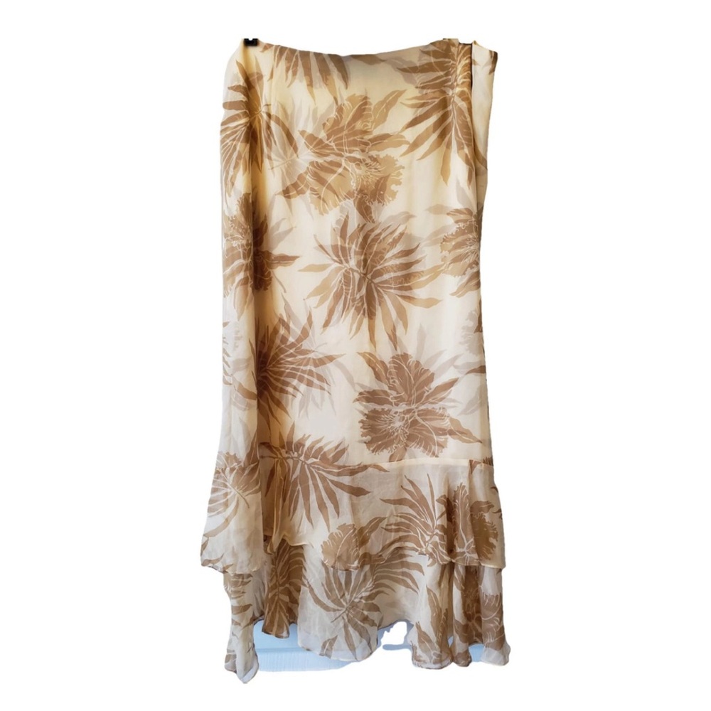 Dana Buchman - Cream and Tan Florals Silk Long Skirt (US 14)